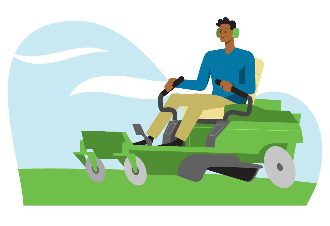 Man on a riding lawnmower